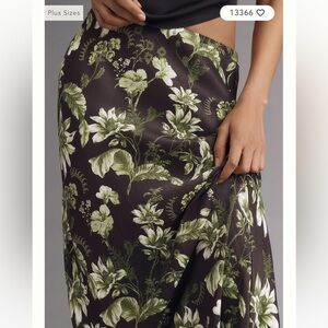 Anthropologie Green Floral Maxi Slip Skirt